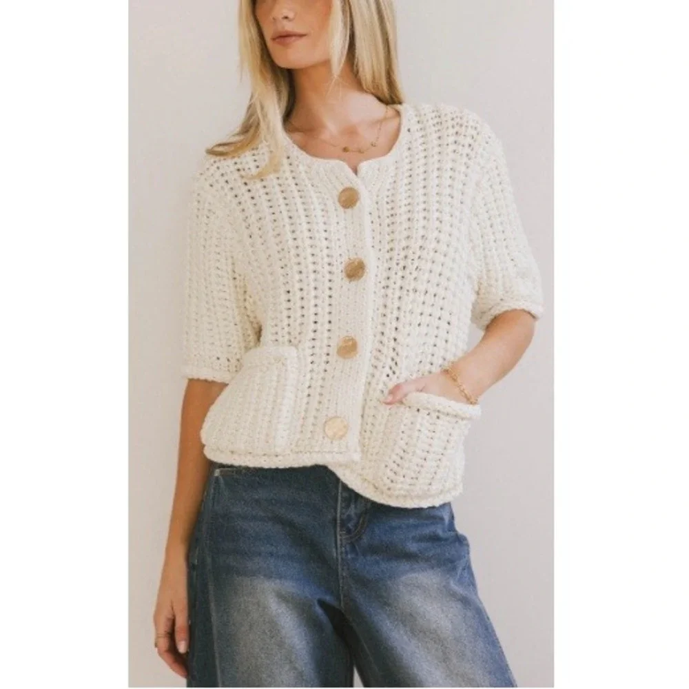 Bohme Women's Ivory Brenda Stretch Chunky Knit Cardigan Size XS‎ NWT